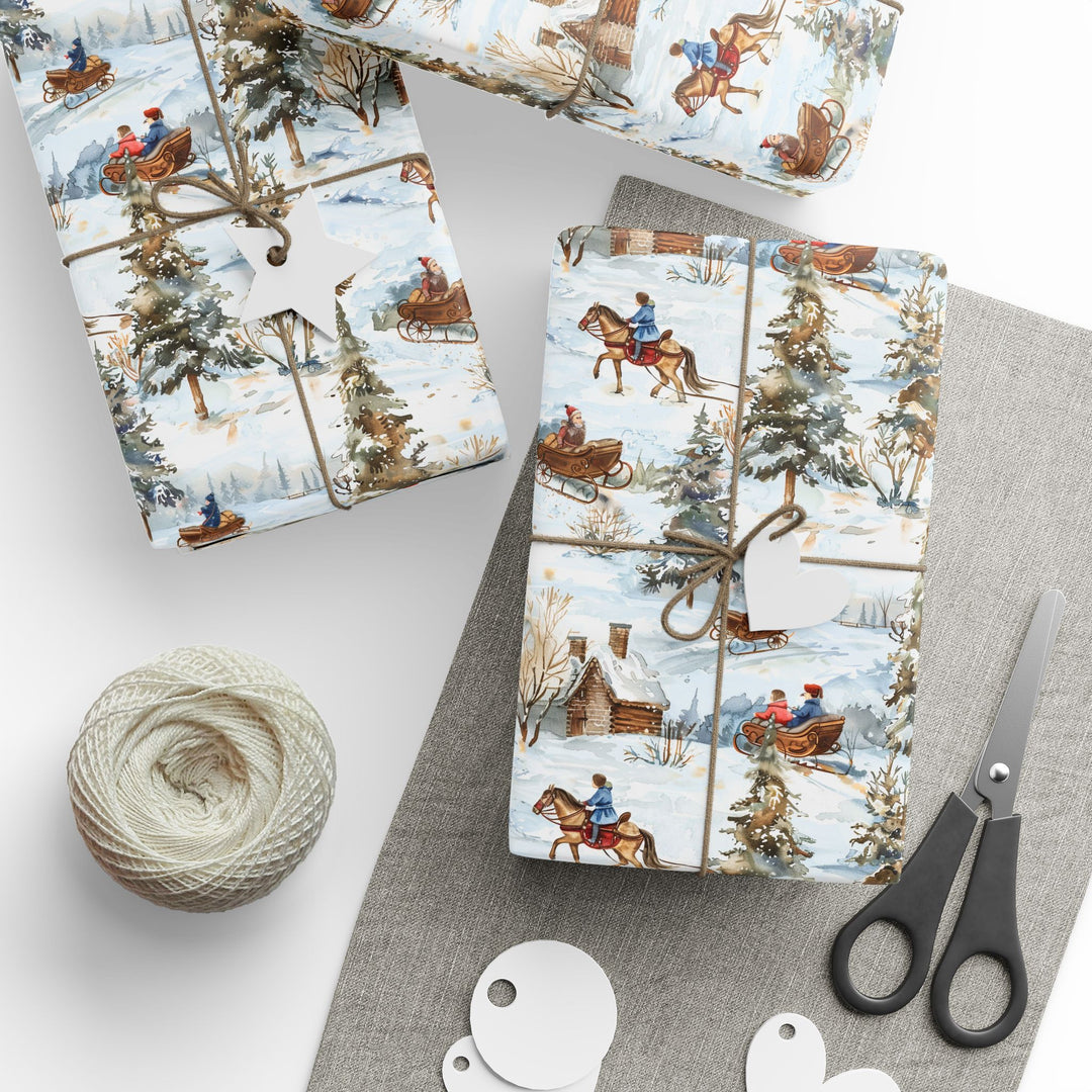 Wrapping Paper - Snowy Sleigh Ride Winter Wonderland