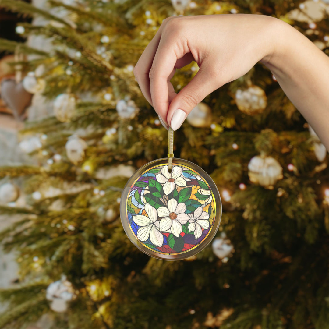 Dogwood Flower Stained Glass Style Ornament Elegant Floral Glass Christmas Tree Decoration Nature-Inspired Holiday Gift