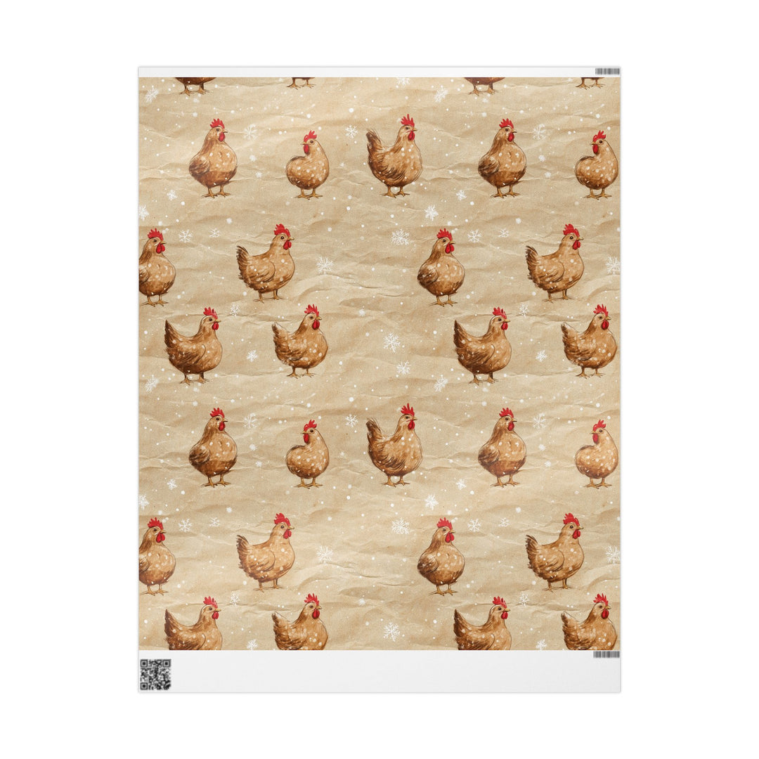 Funny Christmas Chicken Gift Wrapping Paper Festive Farmhouse Hens with Snowflakes on Brown Paper Unique Holiday Wrap for Animal Lovers