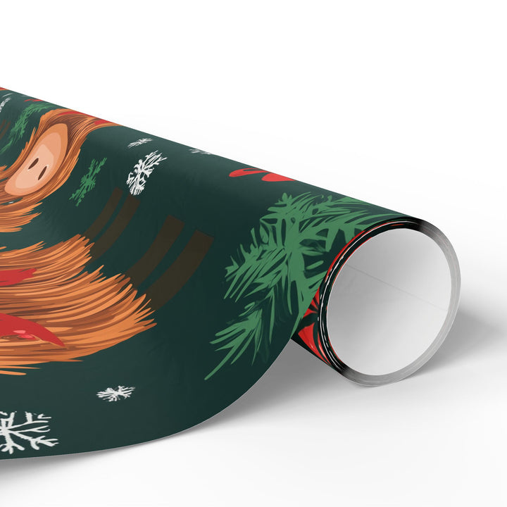 Adorable Christmas Highland Cow Gift Wrapping Paper Festive Cows in Santa Hats Cute Holiday Wrap for Kids Animal Lovers Farm Friends