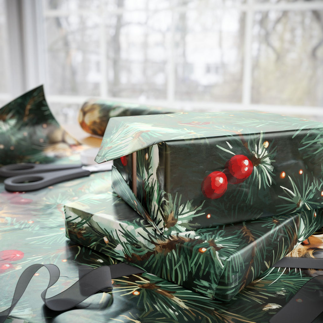 Christmas Cat Gift Wrapping Paper - Festive Holiday Wrap with Curious Cat in Christmas Tree - Cute Pet Themed Gift Wrap for Cat Lovers