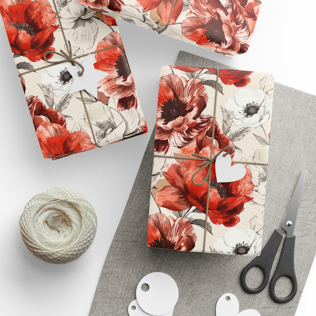 Wrapping Paper -  Vintage Scarlet Blooms