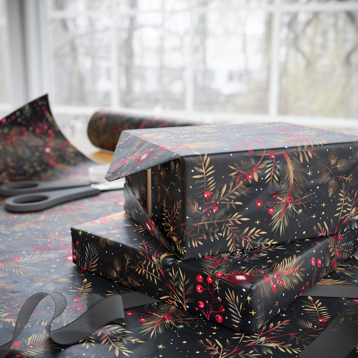 Wrapping Paper - Elegant Evergreen & Berries Holiday