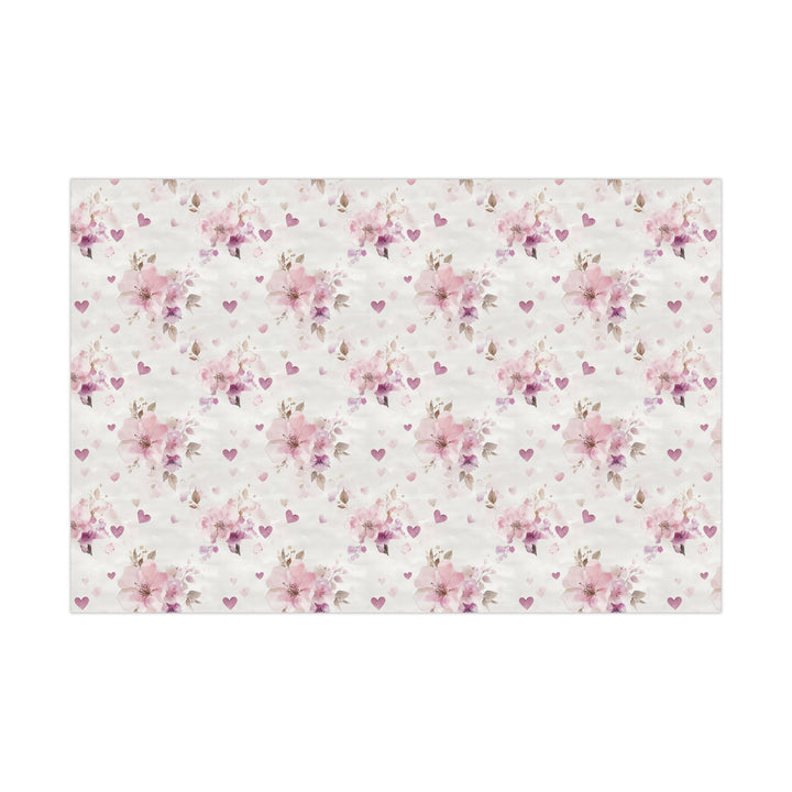 Romantic Floral Gift Wrap - Pink Watercolor Flowers & Hearts - Wedding, Anniversary, Valentine's Day, Elegant Wrapping Paper