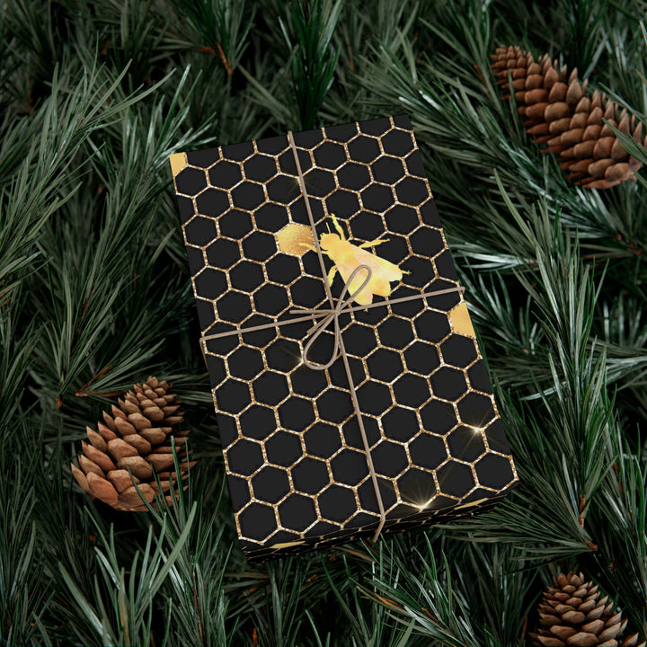 Elegant Black and Gold Honeycomb Gift Wrap – Luxury Bee-Themed Wrapping Paper for Birthdays, Holidays, and Special Occasions