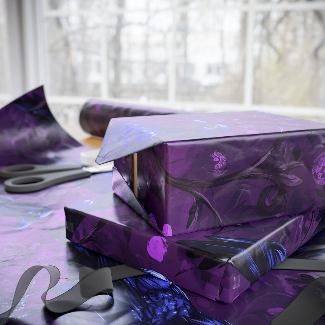 Gothic Raven Gift Wrapping Paper Dark Purple and Black Halloween Crow Design Perfect for Occult, Gothic, and Halloween Themed Gifts