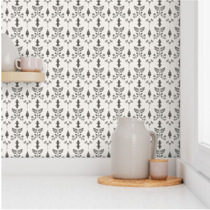 Elegant Monochrome Floral Wallpaper – Peel & Stick, Pre-Pasted, Non-Pasted, Grasscloth, Gold & Silver Metallic Options for Modern Interiors