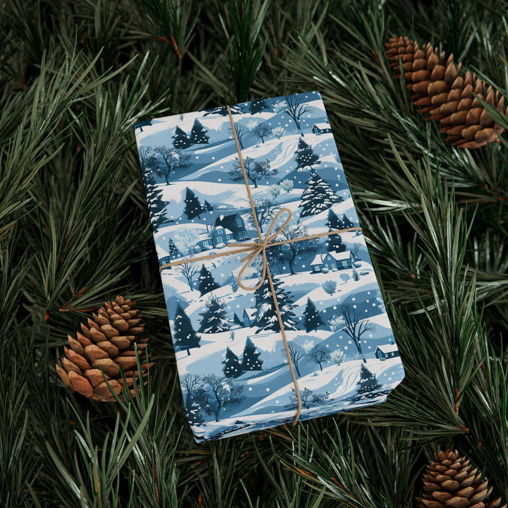 Wrapping Paper - Snowy Blue Winter Village