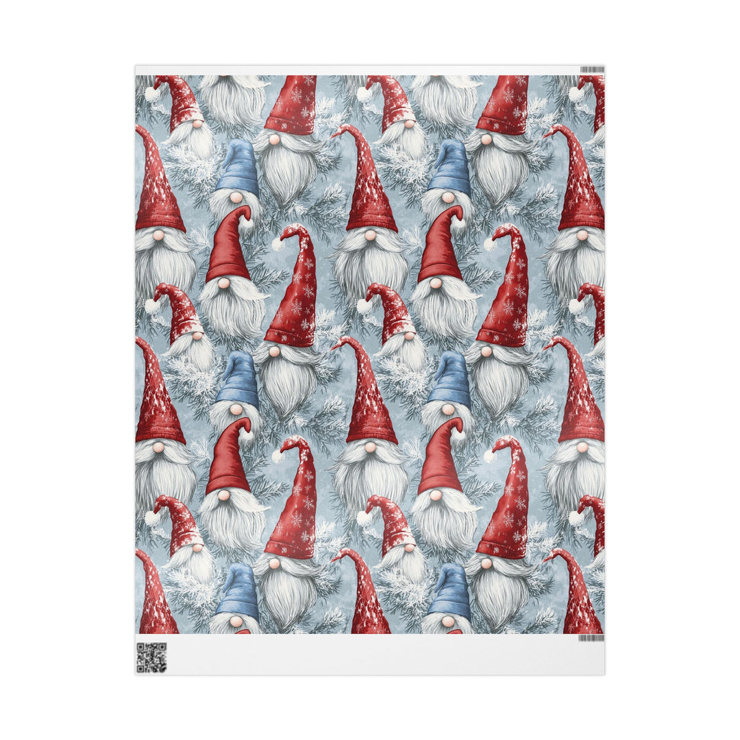 Whimsical Christmas Gnome Gift Wrapping Paper Festive Scandinavian Gnomes with Red Hats & Snowflakes Cute Holiday Wrap for All Ages