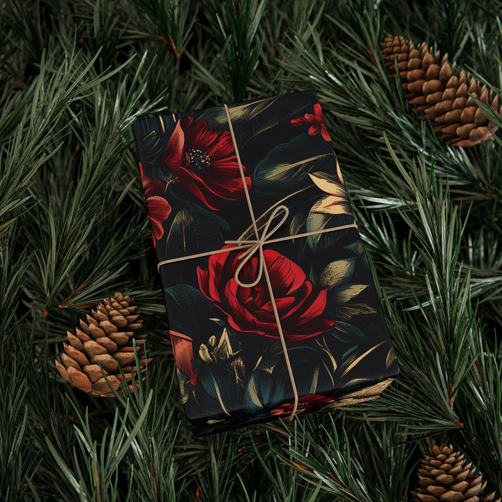 Vintage Book and Gothic Floral Gift Wrapping Paper Dark Academia Aesthetic with Roses and Antique Books Perfect for Book Lovers & Birthdays