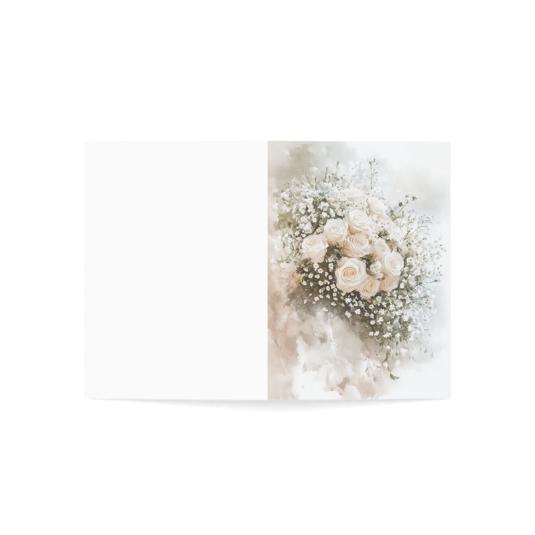 Elegant Wedding Card  White Roses & Baby's Breath Watercolor Design Romantic Engagement, Anniversary, or Bridal Card