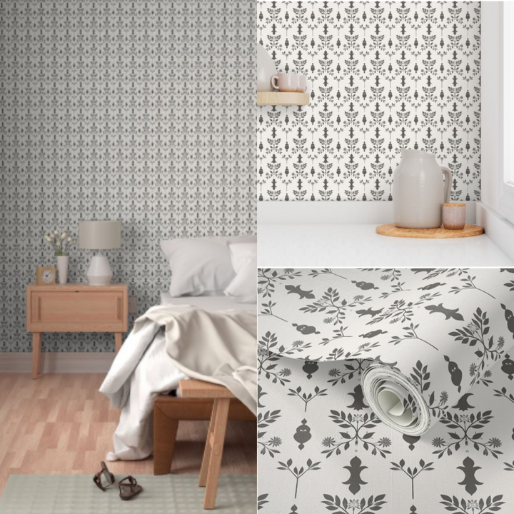 Elegant Monochrome Floral Wallpaper – Peel & Stick, Pre-Pasted, Non-Pasted, Grasscloth, Gold & Silver Metallic Options for Modern Interiors