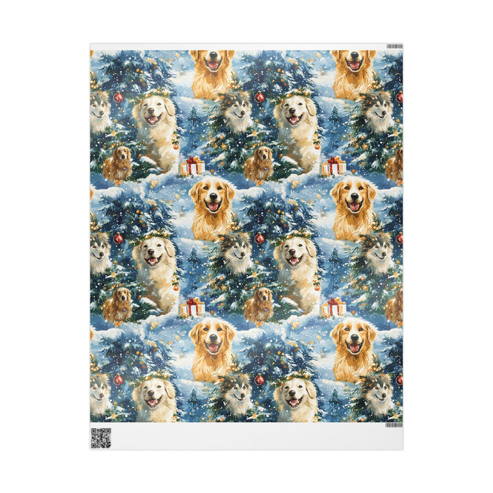 Christmas Dog Gift Wrapping Paper Festive Holiday Wrap with Golden Retrievers, Shelties, and Dachshunds in Snowy Scene Pet Lovers Gift Wrap