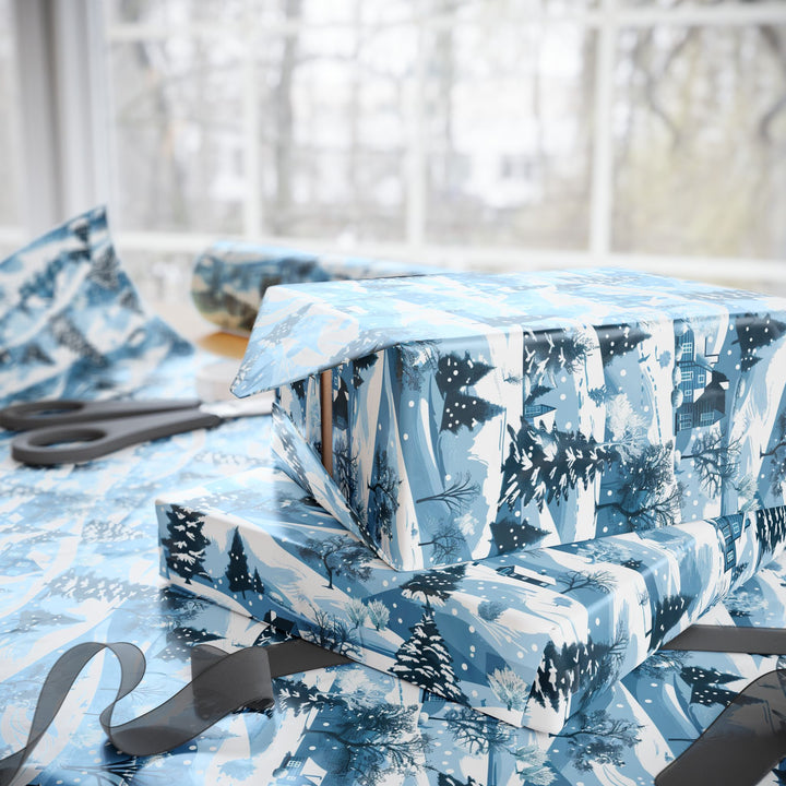 Wrapping Paper - Snowy Blue Winter Village