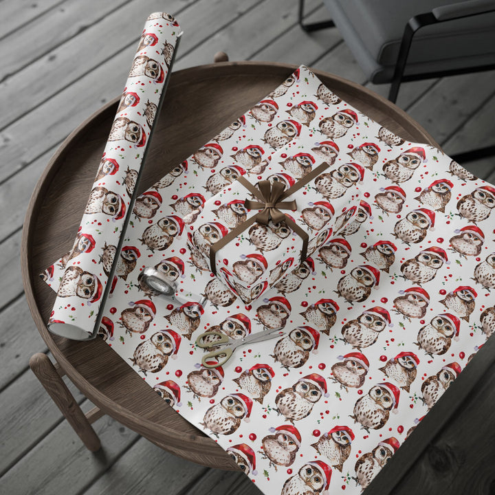 Wrapping Paper - Holiday Owls in Santa Hats