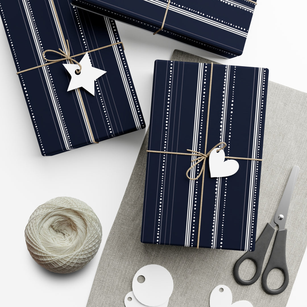 Classic Pinstripe Gift Wrap - Navy & White Elegant Wrapping Paper - Groomsmen, Formal Events, Masculine Wedding Gift Wrap