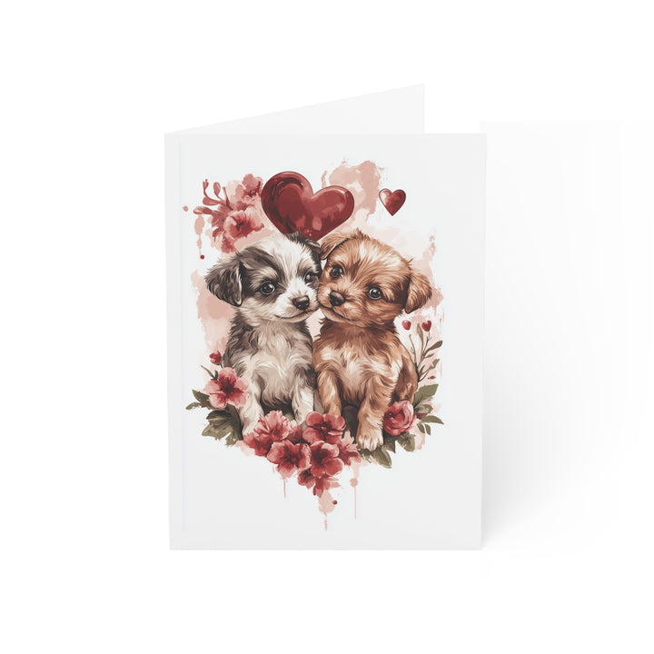 Adorable Puppy Love Valentine's Card Cute Romantic Greeting with Floral Design Perfect for Couples, Pet Lovers, or Friends