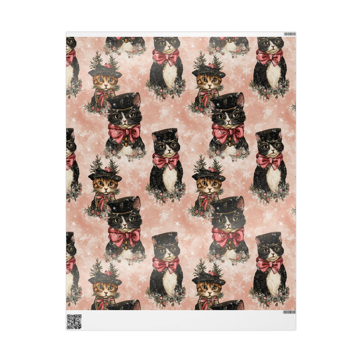 Vintage Christmas Cat Wrapping Paper - Classic Holiday Cats with Bow Ties and Hats Gift Wrap - Cute and Unique Festive Wrapping