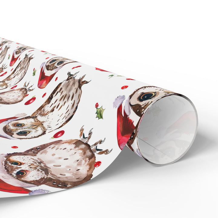 Wrapping Paper - Holiday Owls in Santa Hats