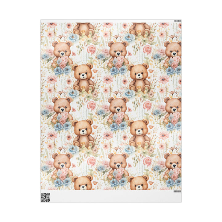 Wrapping Paper - Kids Birthday Teddy Bear and Flowers