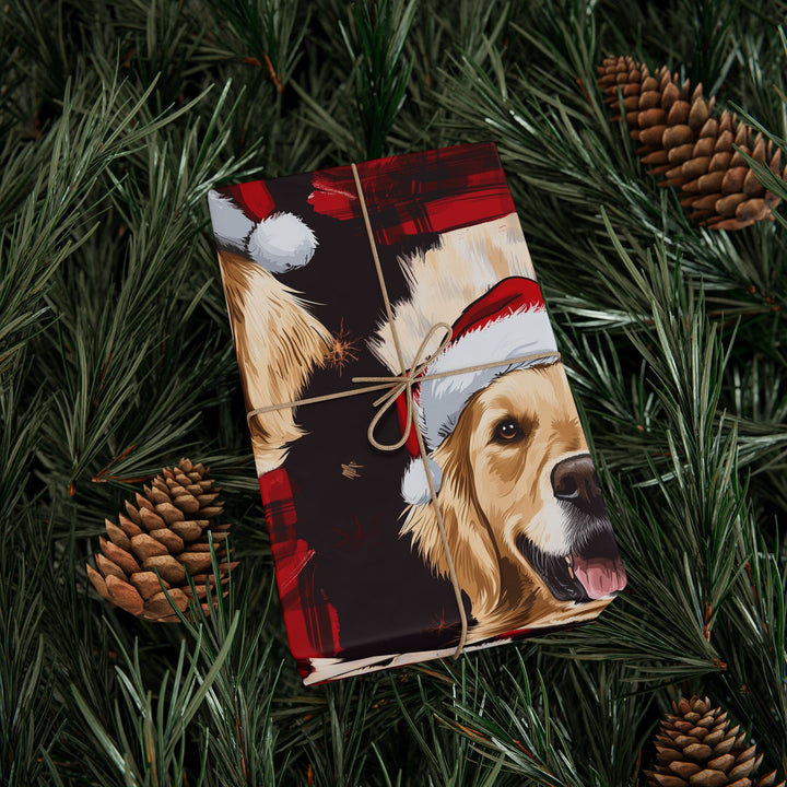 Golden Retriever Christmas Gift Wrap - Santa Hat Dog Wrapping Paper - Festive Pet Gift Wrap for Holidays, Cute Dog Lover Christmas Paper