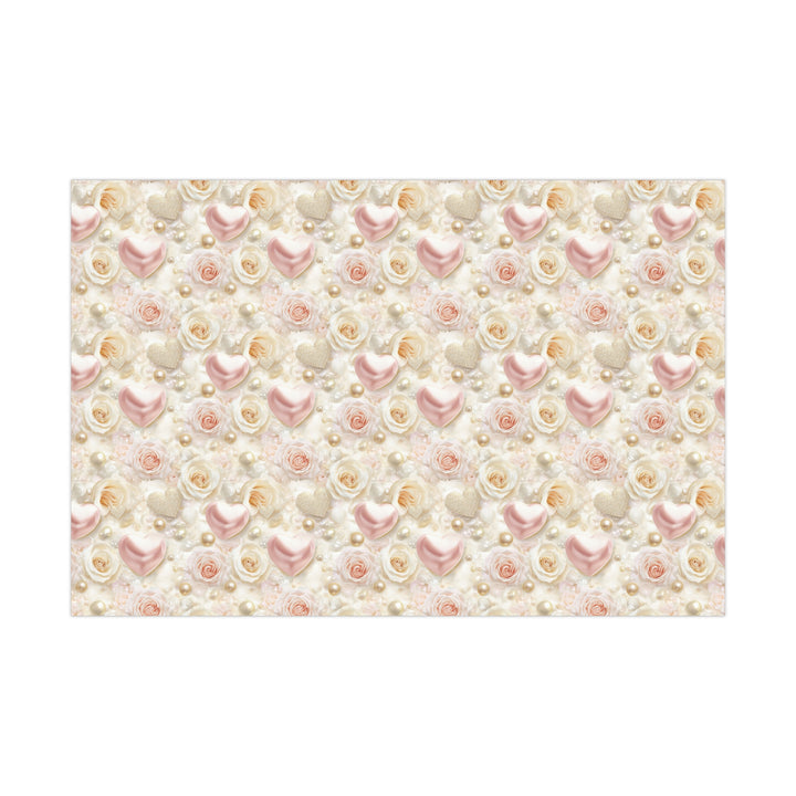 Luxury Pearl and Rose Gift Wrap - Elegant Pink Hearts & Gold Accents - Wedding, Anniversary, Valentine's Day Wrapping Paper