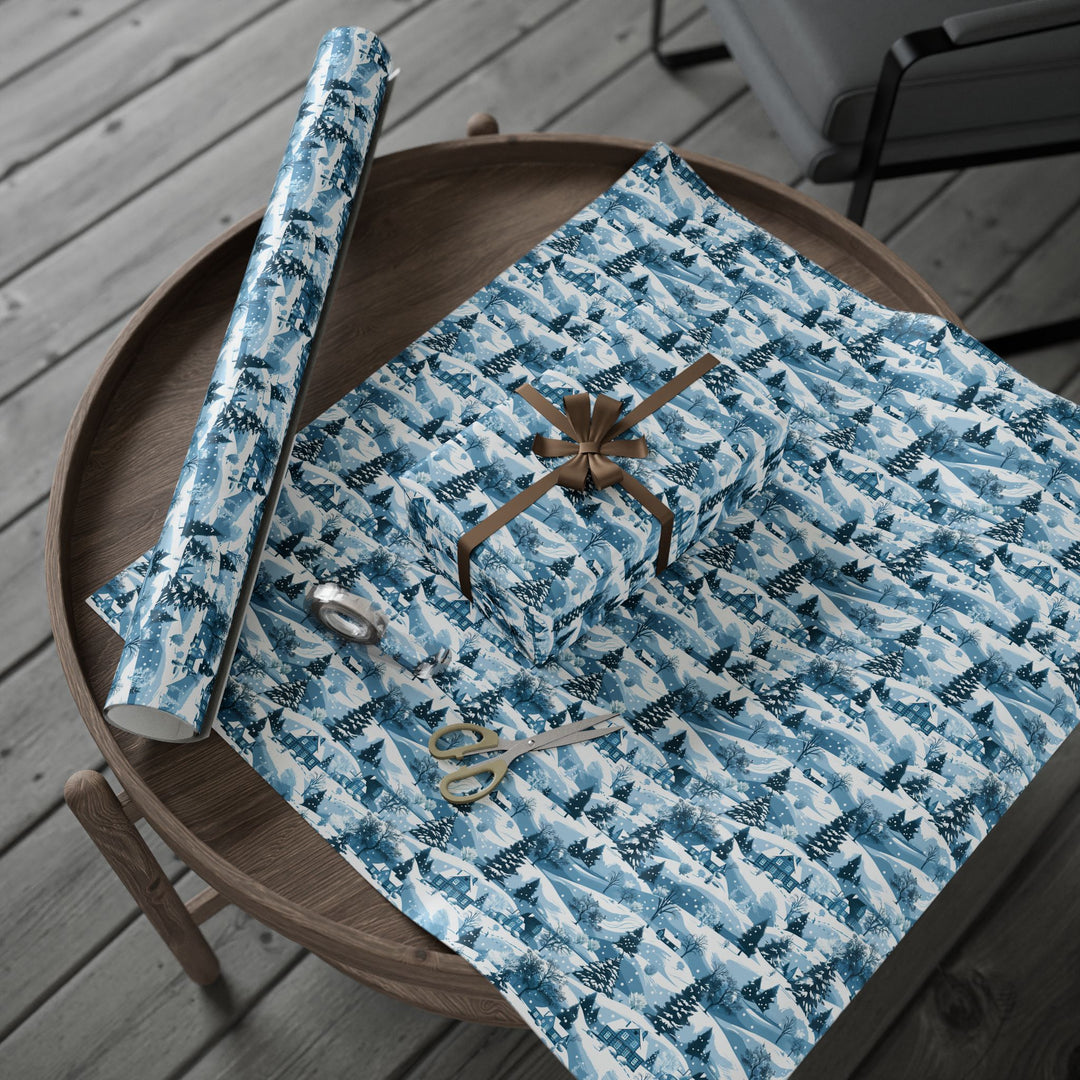 Wrapping Paper - Snowy Blue Winter Village