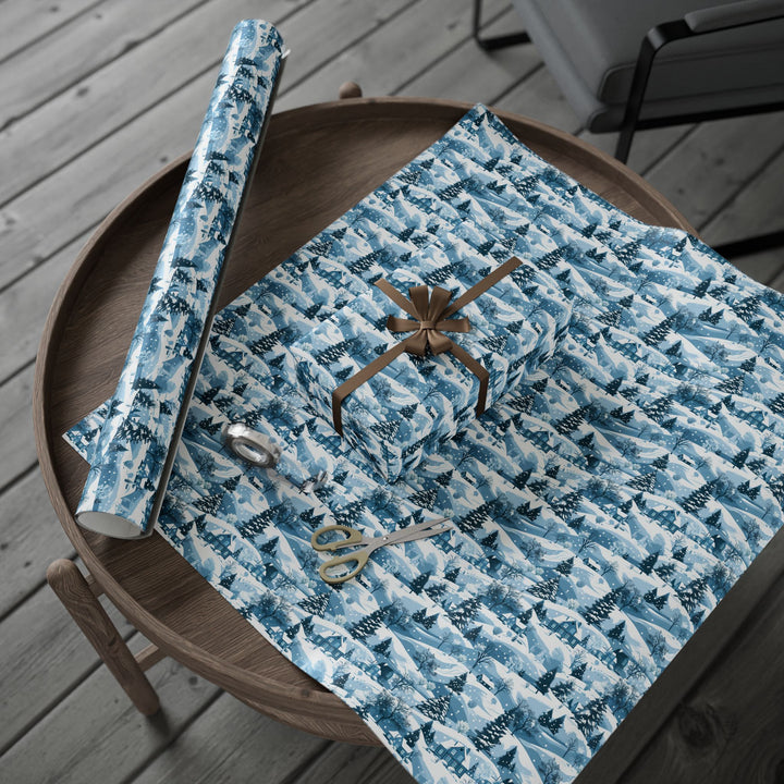 Wrapping Paper - Snowy Blue Winter Village