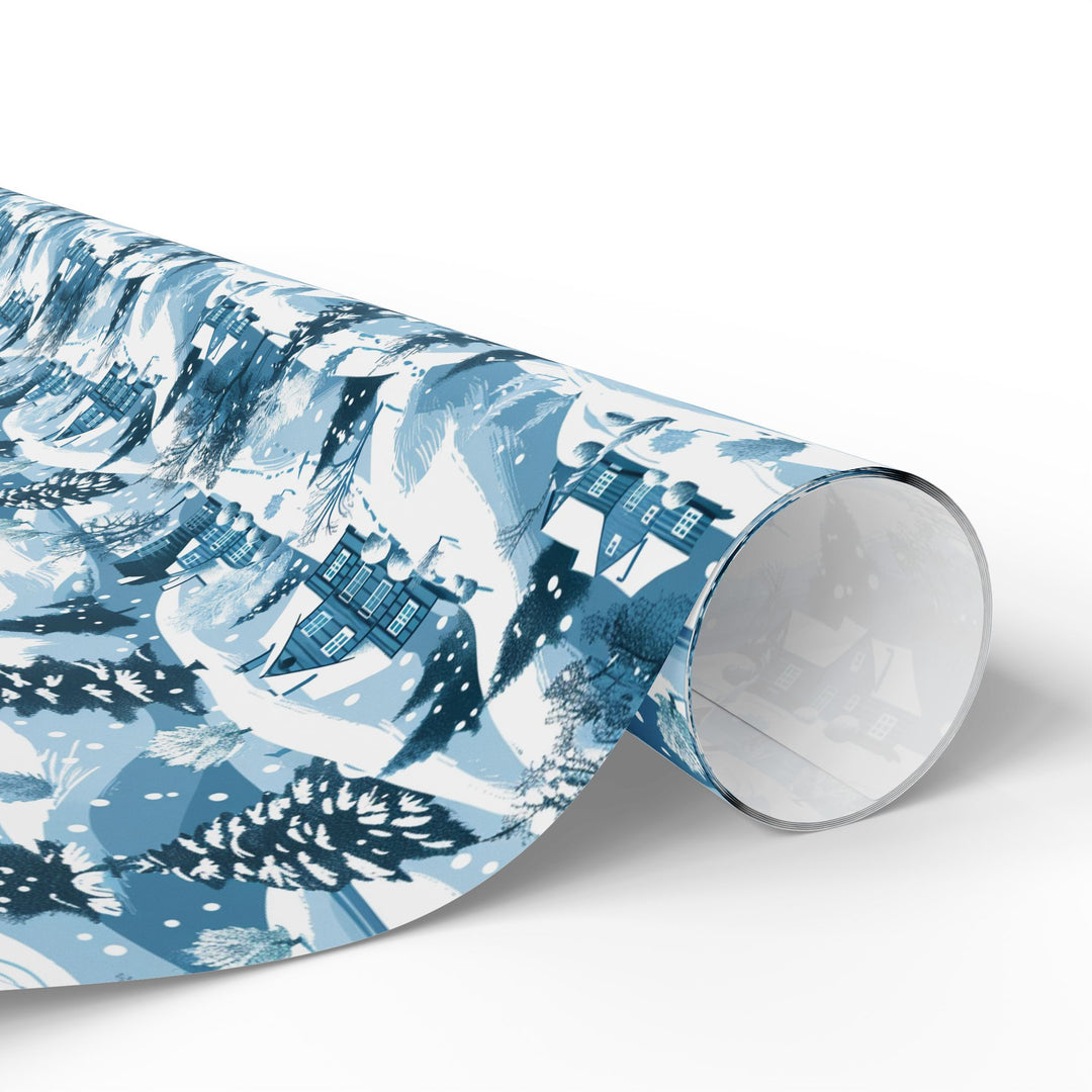 Wrapping Paper - Snowy Blue Winter Village