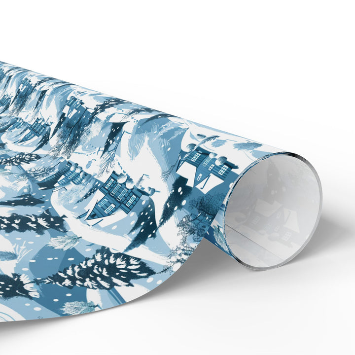 Wrapping Paper - Snowy Blue Winter Village