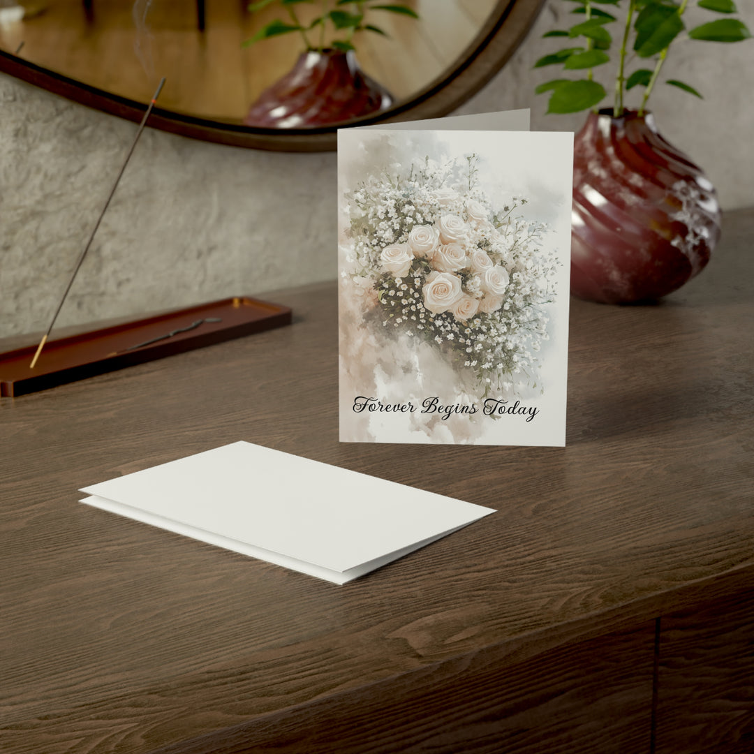 Elegant Wedding Card with Romantic Floral Design - "Forever Begins Today" - Timeless and Heartfelt Congratulations Card