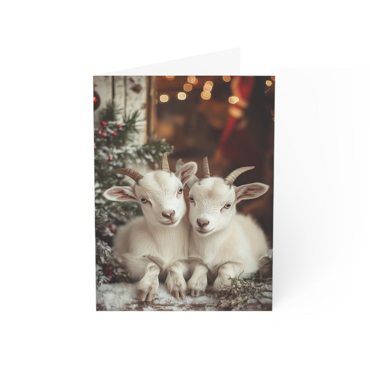 Adorable Baby Goat Christmas Card  Festive Holiday Greeting with Twin Goats Rustic Farm Animal Seasonal Stationery