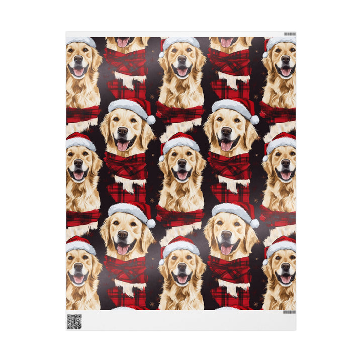 Golden Retriever Christmas Gift Wrap - Santa Hat Dog Wrapping Paper - Festive Pet Gift Wrap for Holidays, Cute Dog Lover Christmas Paper