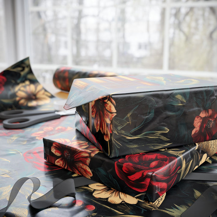 Vintage Book and Gothic Floral Gift Wrapping Paper Dark Academia Aesthetic with Roses and Antique Books Perfect for Book Lovers & Birthdays