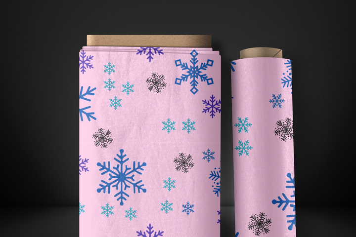 Playful Pink Snowflake Fabric – Winter Holiday Print for Quilting, Crafts, Apparel & Decor – Organic, Recycled & More Fabric Options