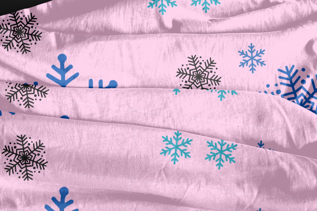 Playful Pink Snowflake Fabric – Winter Holiday Print for Quilting, Crafts, Apparel & Decor – Organic, Recycled & More Fabric Options