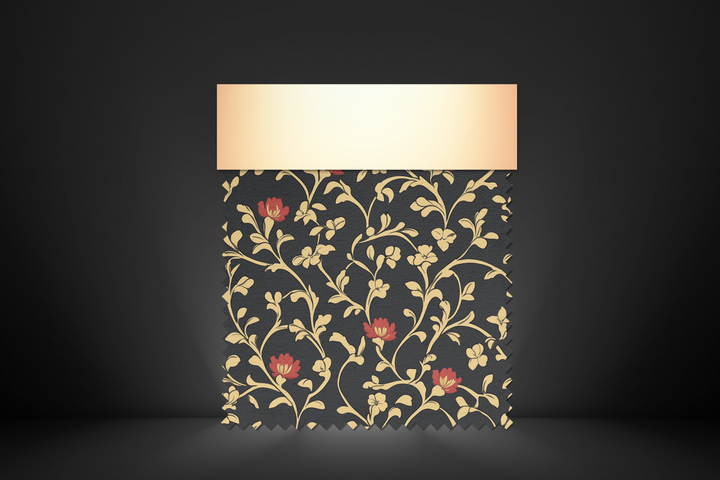 Elegant Black Fabric with Gold Floral Design – Perfect for Home Decor, Apparel & Crafts – Organic & Recycled Fabric Options Available