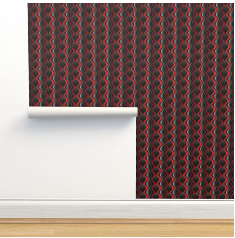 Bold Red and Black 3D Wave Wallpaper – Modern Geometric Wall Art in Peel & Stick, Pre-Pasted, Non-Pasted, Grasscloth, Gold/Silver Metallic