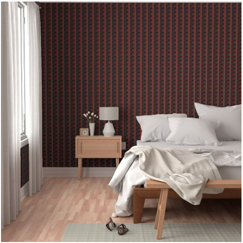 Bold Red and Black 3D Wave Wallpaper – Modern Geometric Wall Art in Peel & Stick, Pre-Pasted, Non-Pasted, Grasscloth, Gold/Silver Metallic