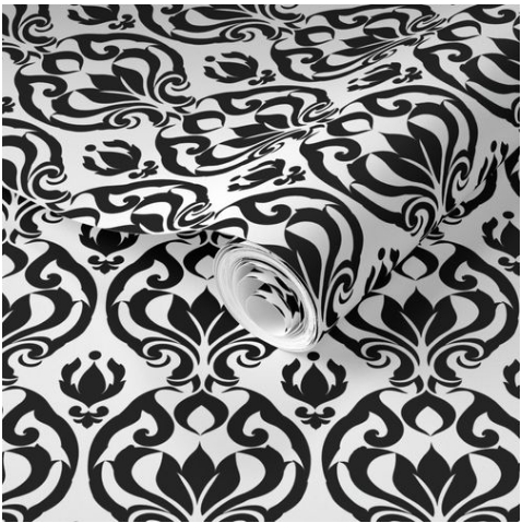 Classic Black and White Damask Wallpaper – Elegant Vintage Pattern in Peel & Stick, Pre-Pasted, Non-Pasted, Grasscloth, Gold/Silver Metallic