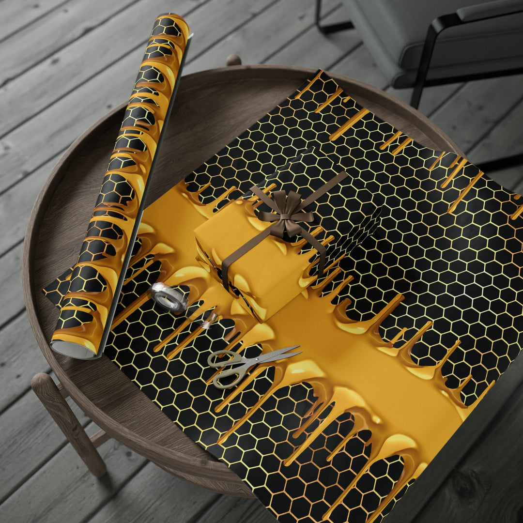 Honeycomb Black adn Gold Gift Wrap