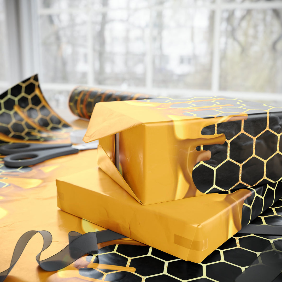 Honeycomb Black adn Gold Gift Wrap