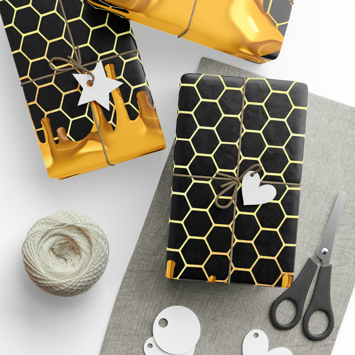 Honeycomb Black adn Gold Gift Wrap